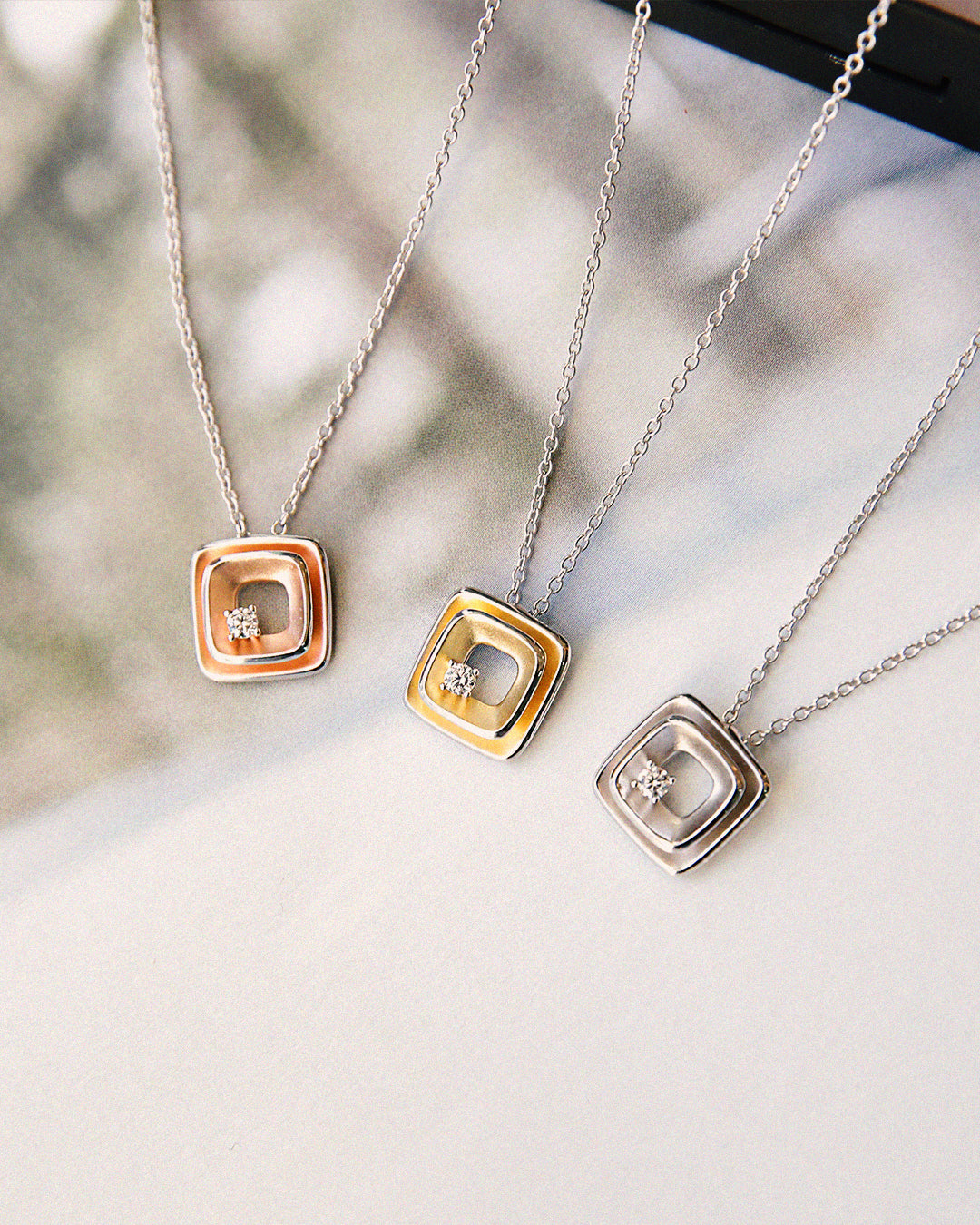Tiny Matted Square Silver Necklace