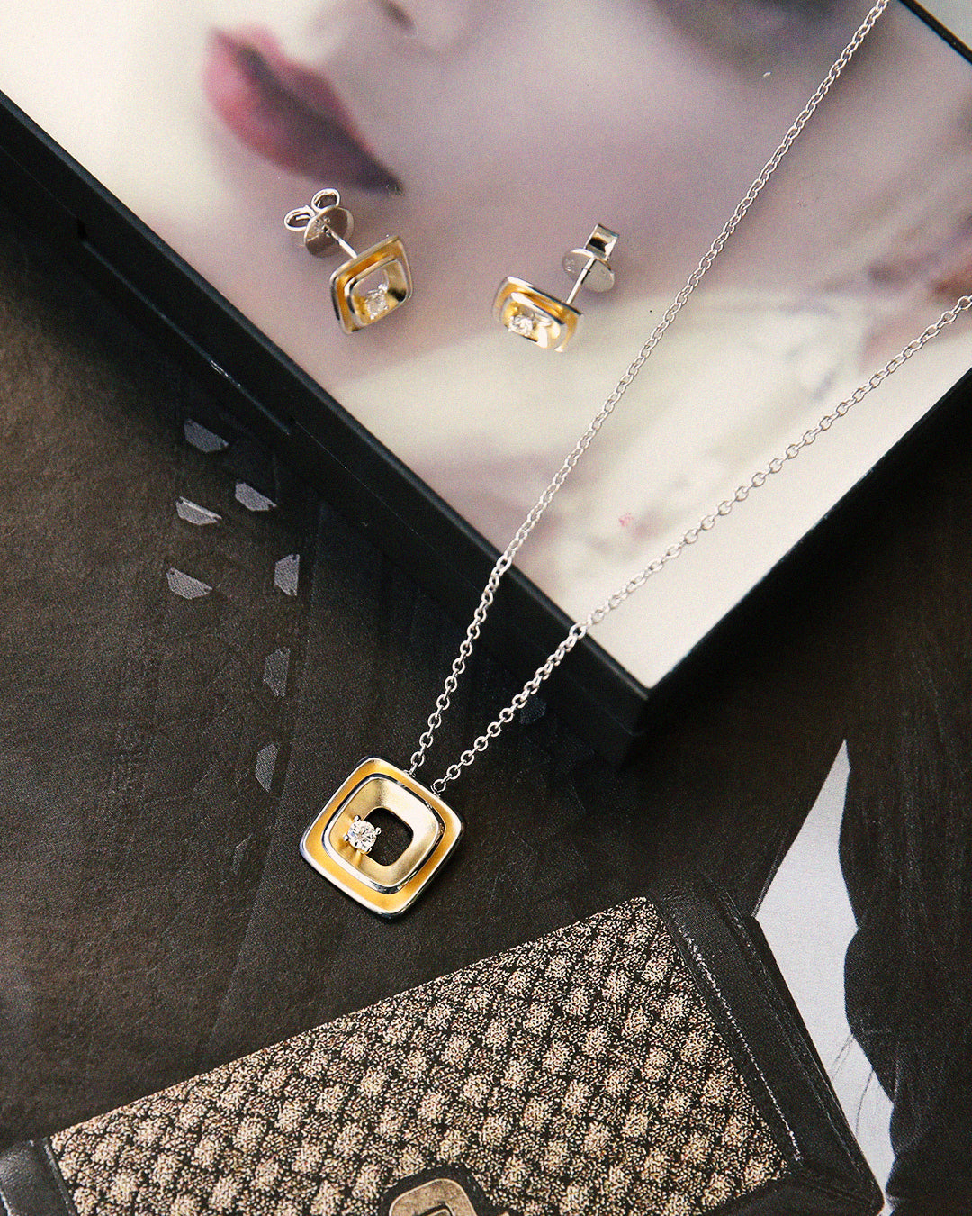 Tiny Matted Square Silver Necklace