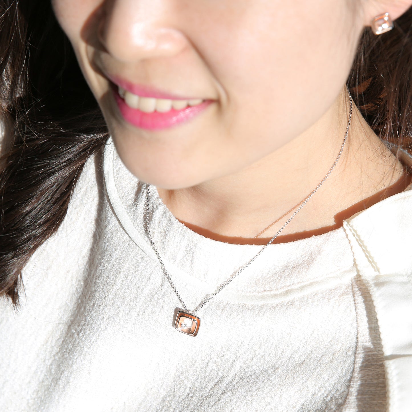 Tiny Matted Square Silver Necklace