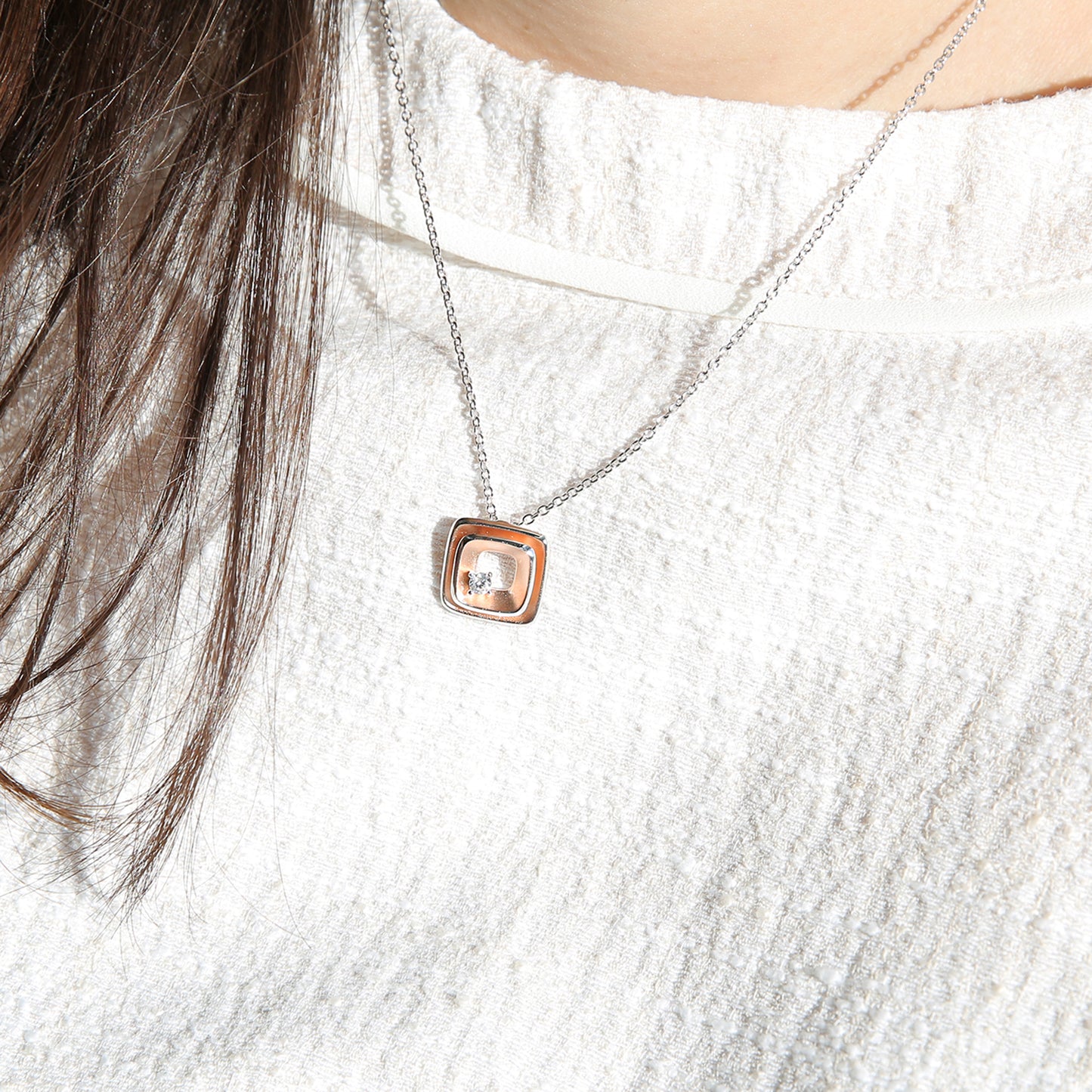 Tiny Matted Square Silver Necklace