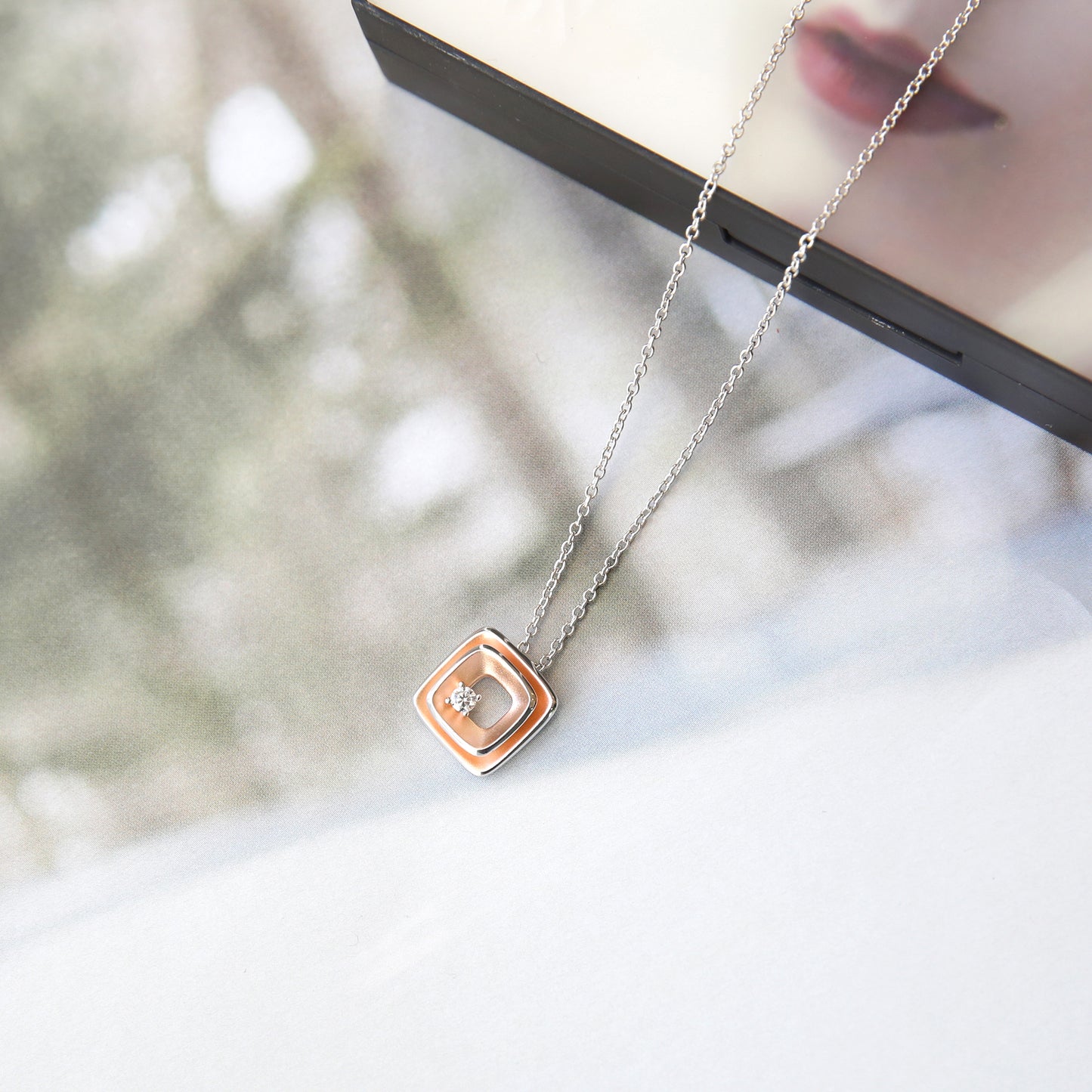 Tiny Matted Square Silver Necklace