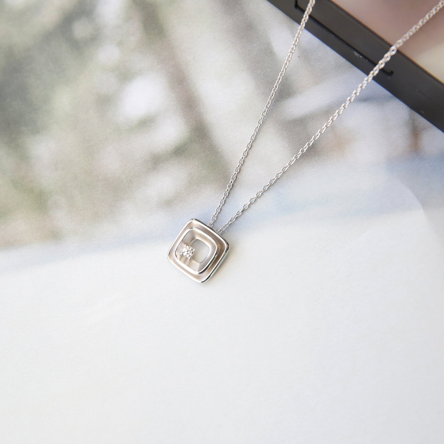 Tiny Matted Square Silver Necklace