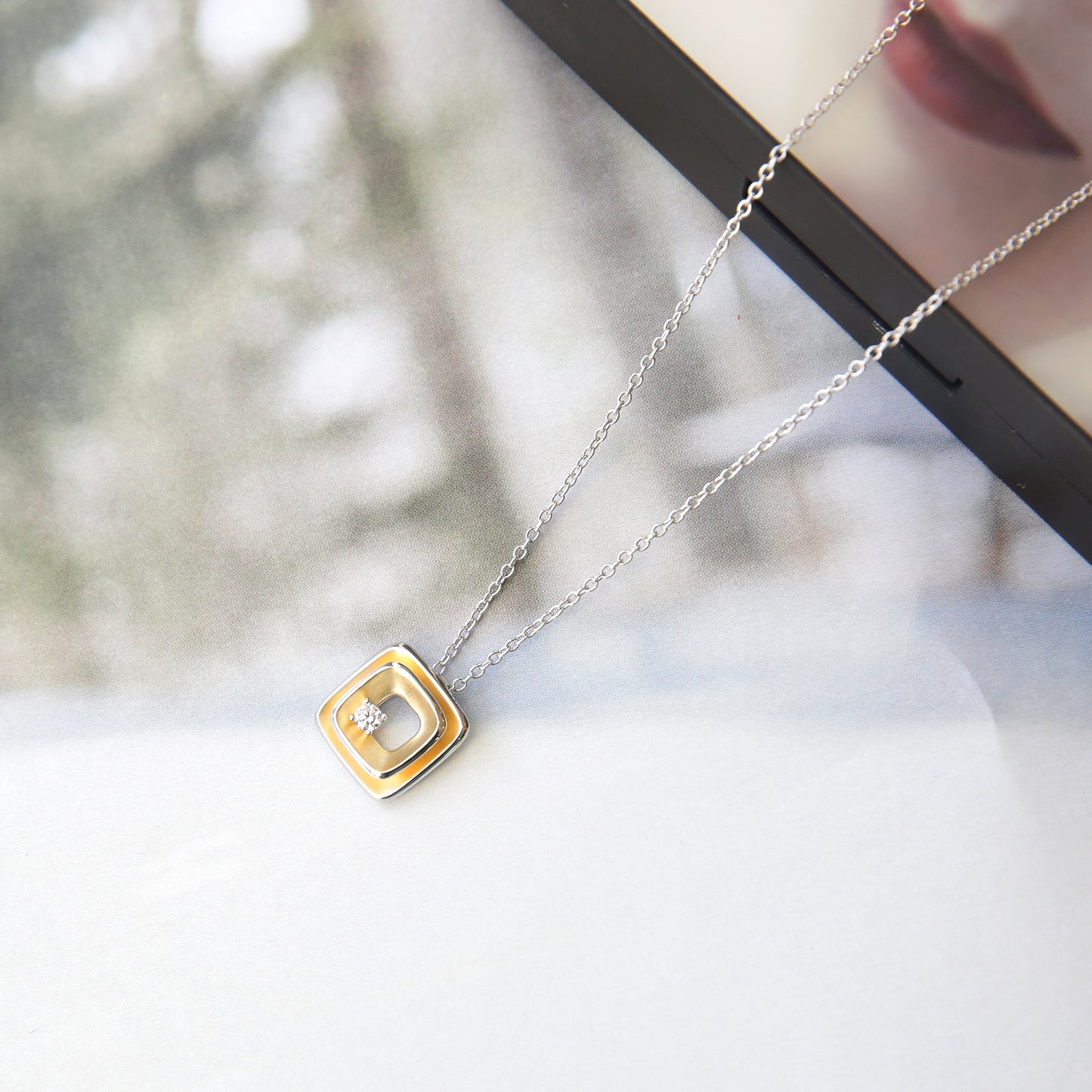 Tiny Matted Square Silver Necklace