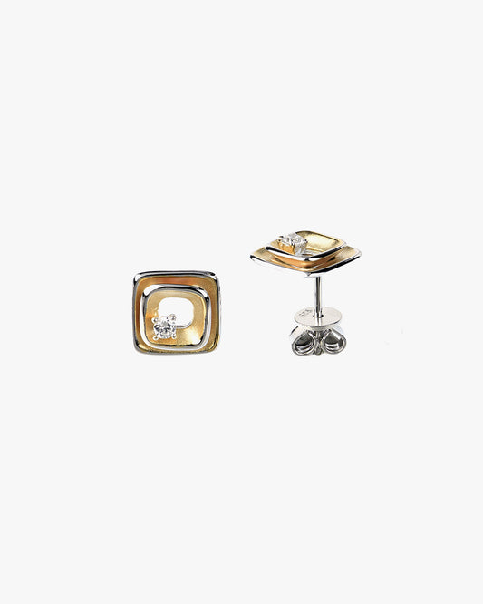 Tiny Matted Square Silver Stud Earrings