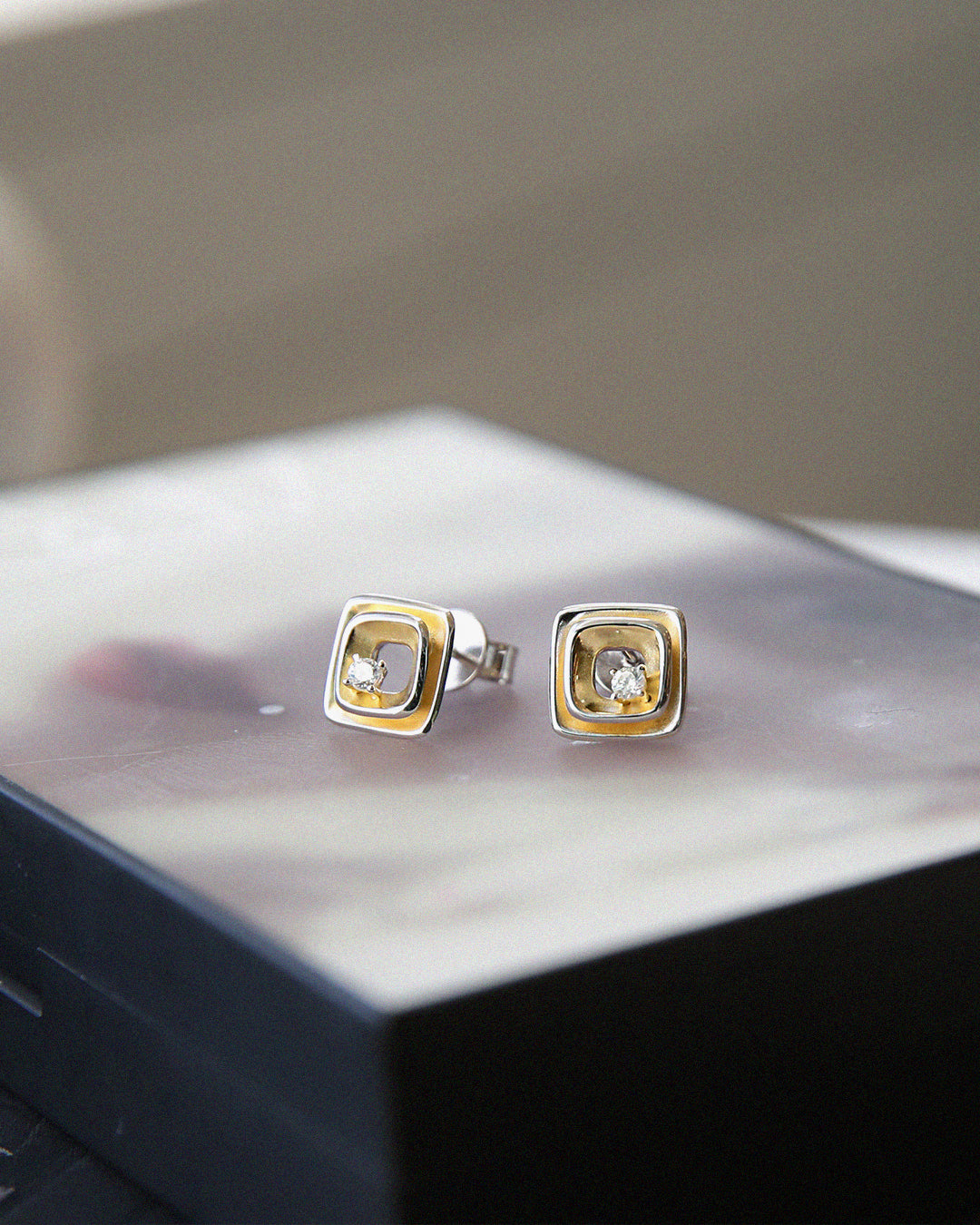 Tiny Matted Square Silver Stud Earrings