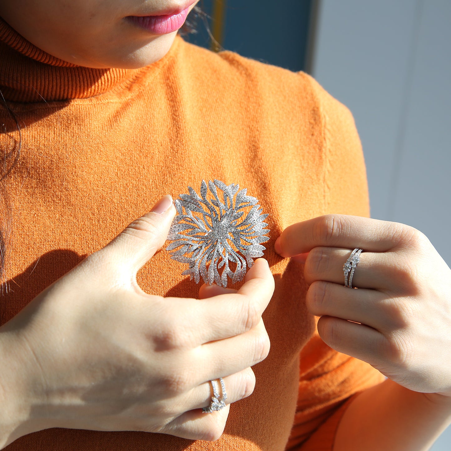 Large Rounded Evergreen silver Brooch with Pendant Necklace