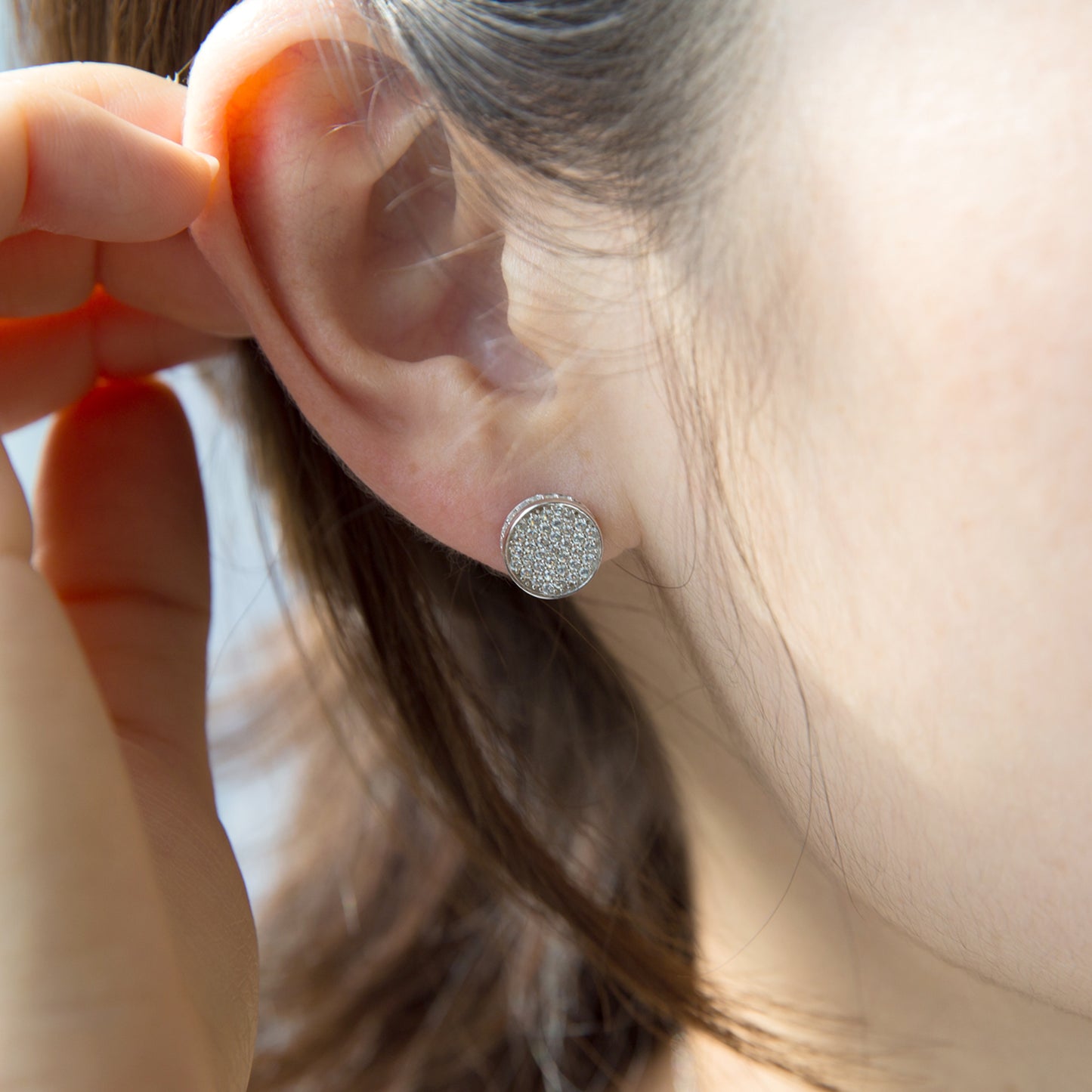 Single Button Silver Stud Earrings