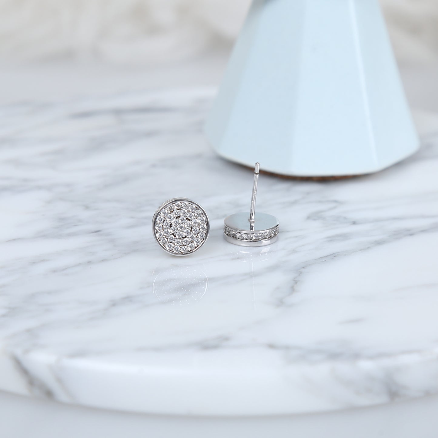 Single Button Silver Stud Earrings