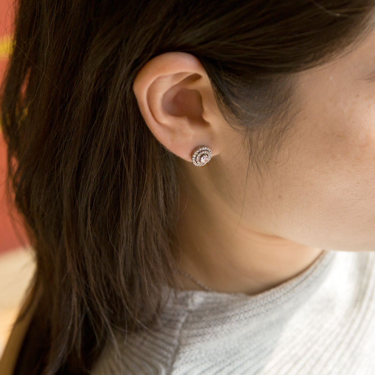 Two Around Silver Stud Earrings