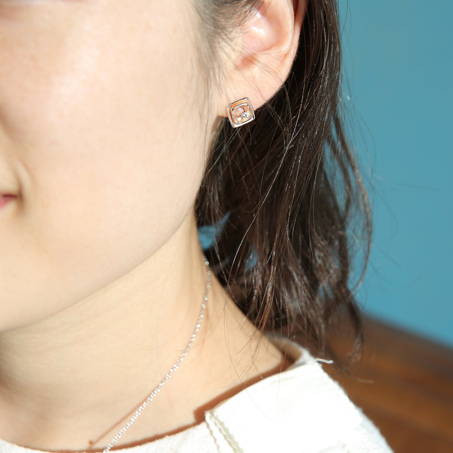 Tiny Matted Square Silver Stud Earrings