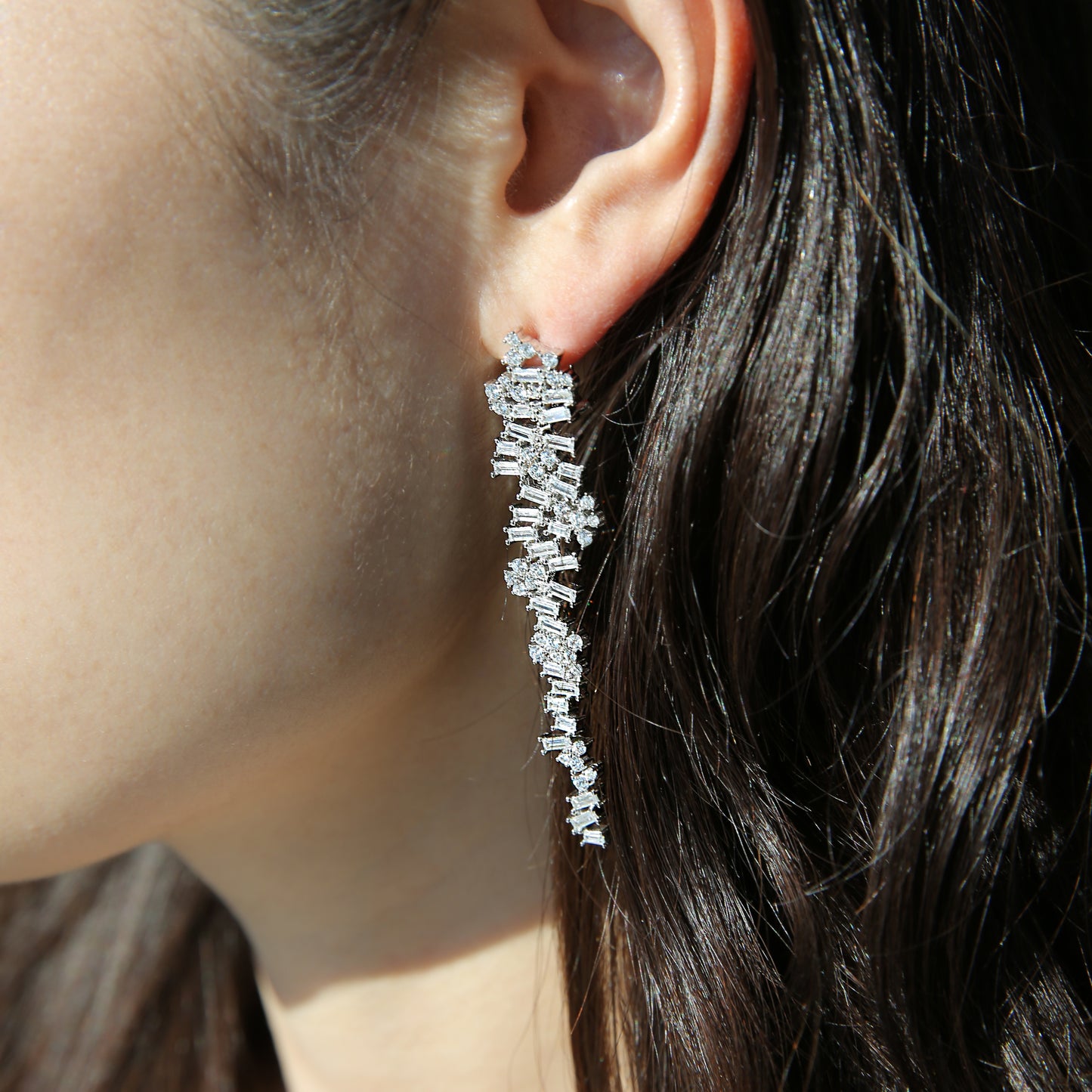 Chandelier long Linear Silver Drop Earrings