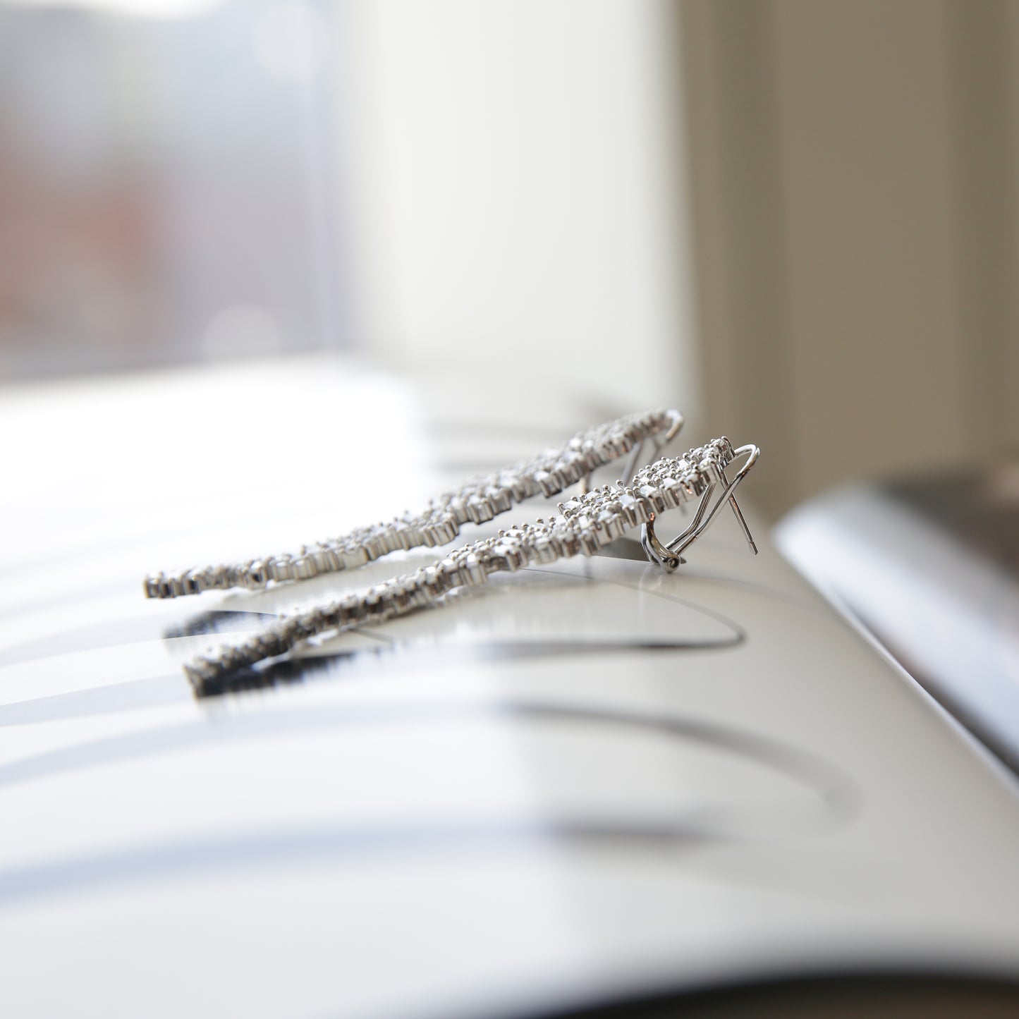 Chandelier long Linear Silver Drop Earrings