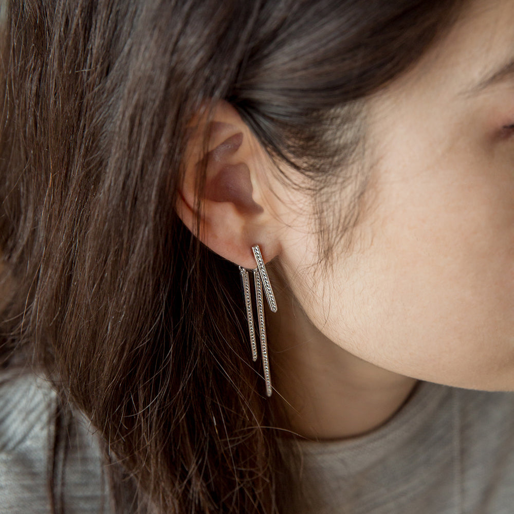 Triple Sticks Silver Earrings