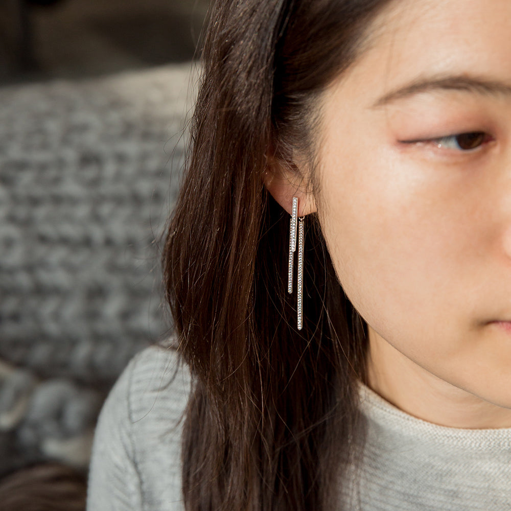 Triple Sticks Silver Earrings